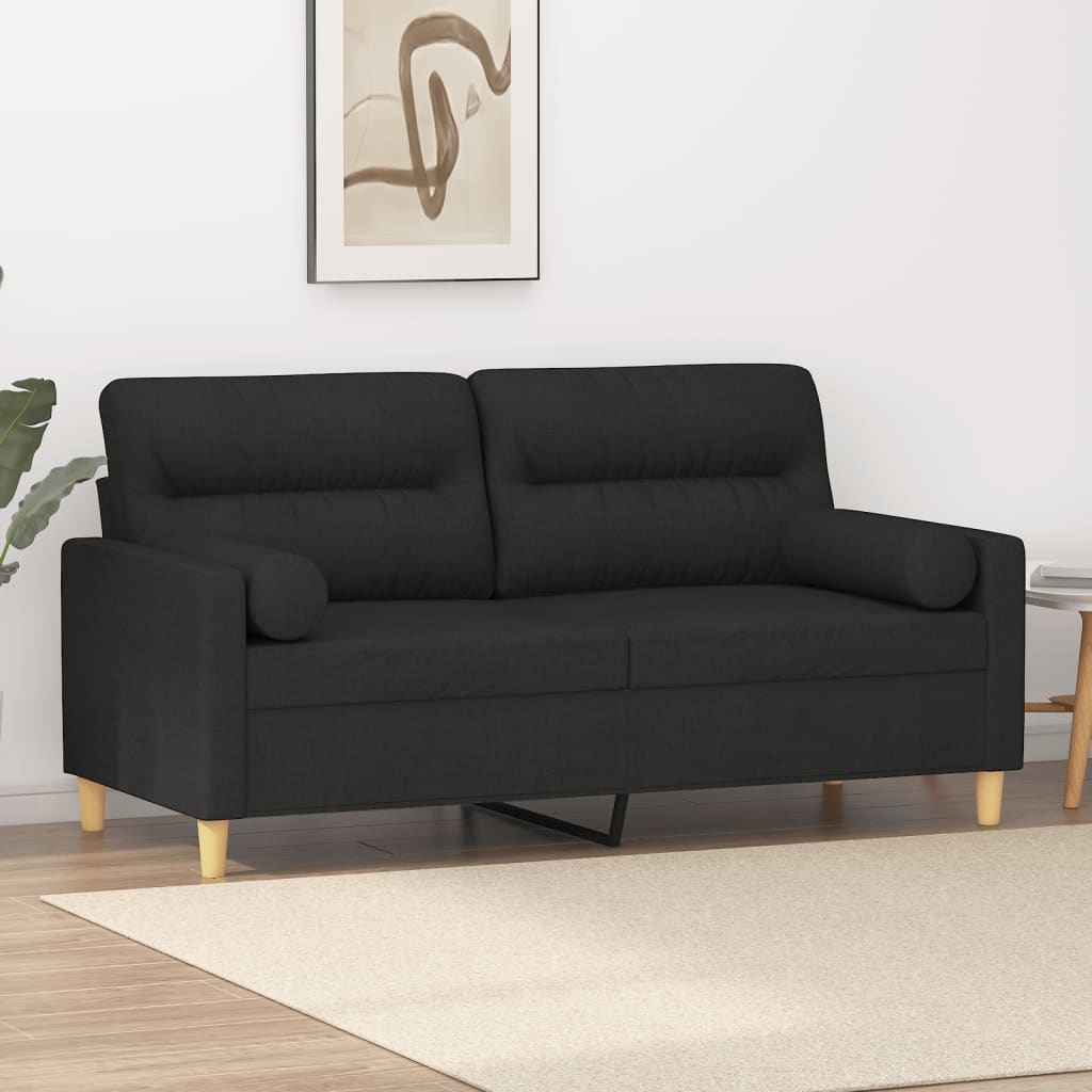2-Sitzer-Sofa mit Zierkissen Schwarz 140 cm Stoff 2-Sitzer-Sofa mit Zierkissen Schwarz 140 cm Stoff