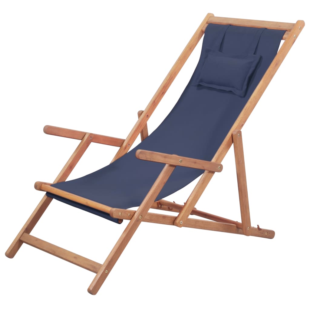 Strandstuhl Klappbar Stoff und Massivholz Blau Strandstuhl Klappbar Stoff und Massivholz Blau