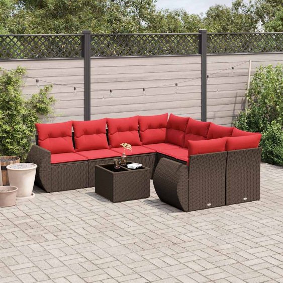 9-teiliges Gartensofa-Set mit Kissen, braun, Polyrattan 9-teiliges Gartensofa-Set mit Kissen, braun, Polyrattan