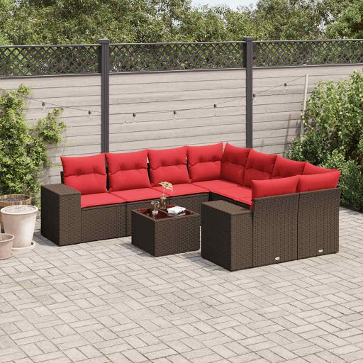 9-teiliges Gartensofa-Set mit Kissen, braun, Polyrattan 9-teiliges Gartensofa-Set mit Kissen, braun, Polyrattan