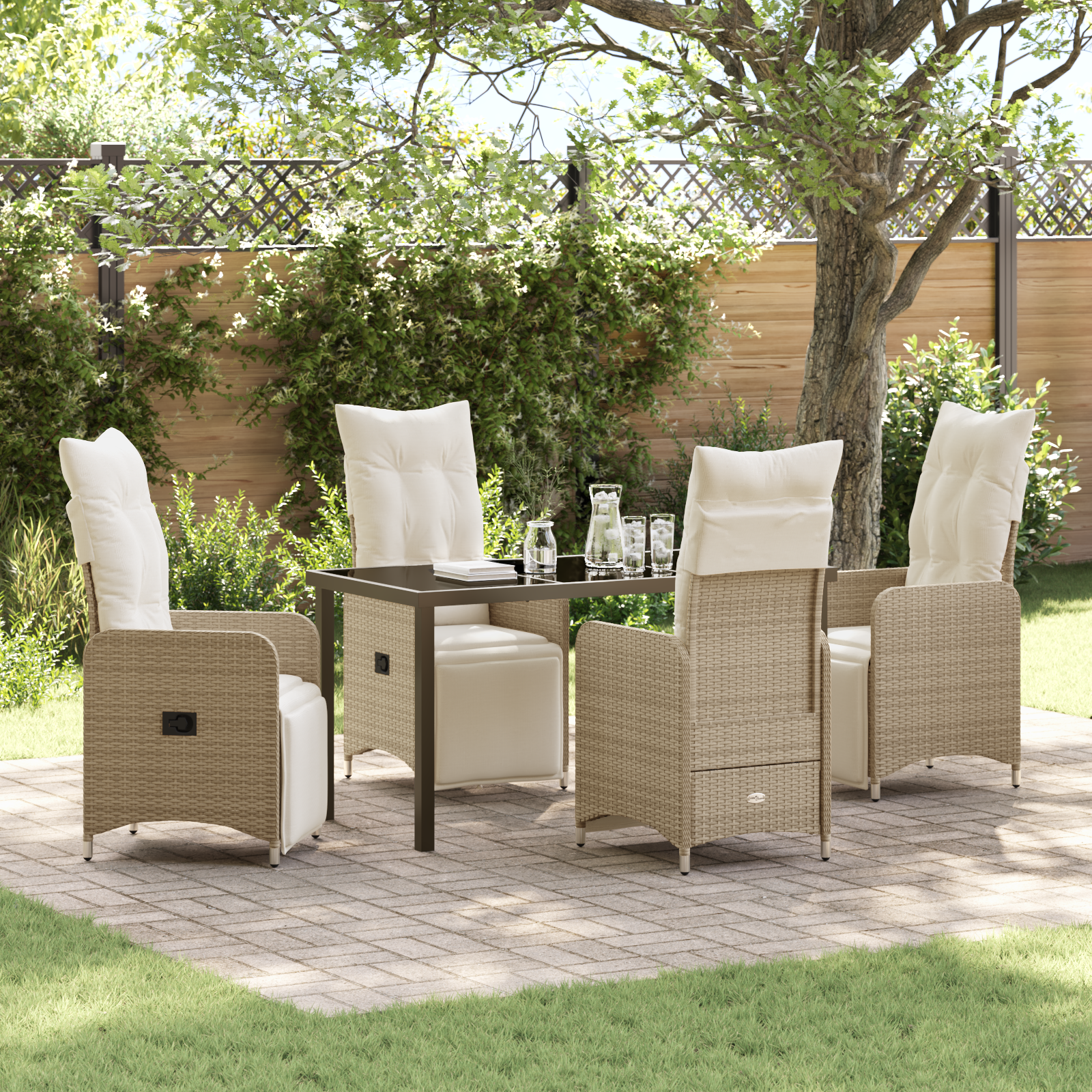 5-teiliges Garten-Ess-Set mit Kissen Beige Poly Rattan 5-teiliges Garten-Ess-Set mit Kissen Beige Poly Rattan