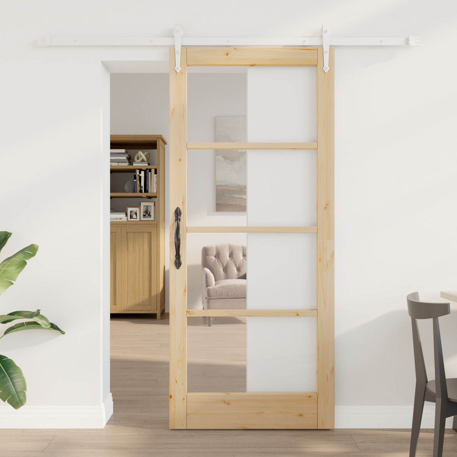 Schiebetür mit Hardware-Set 86x198.5 cm aus solidem Kiefernholz