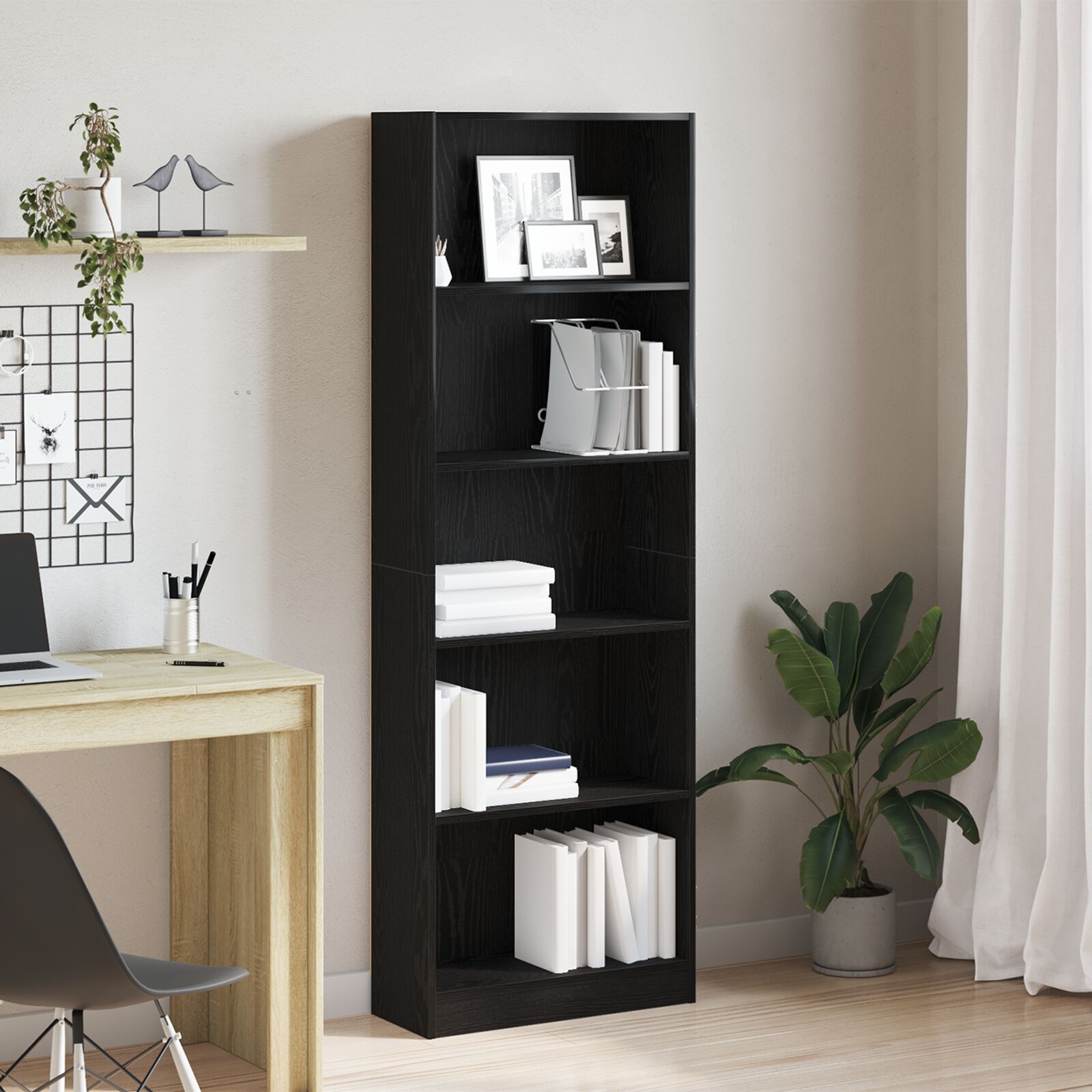 vidaXL Schwarzer Eichenbuchregal - 60x24x176 cm