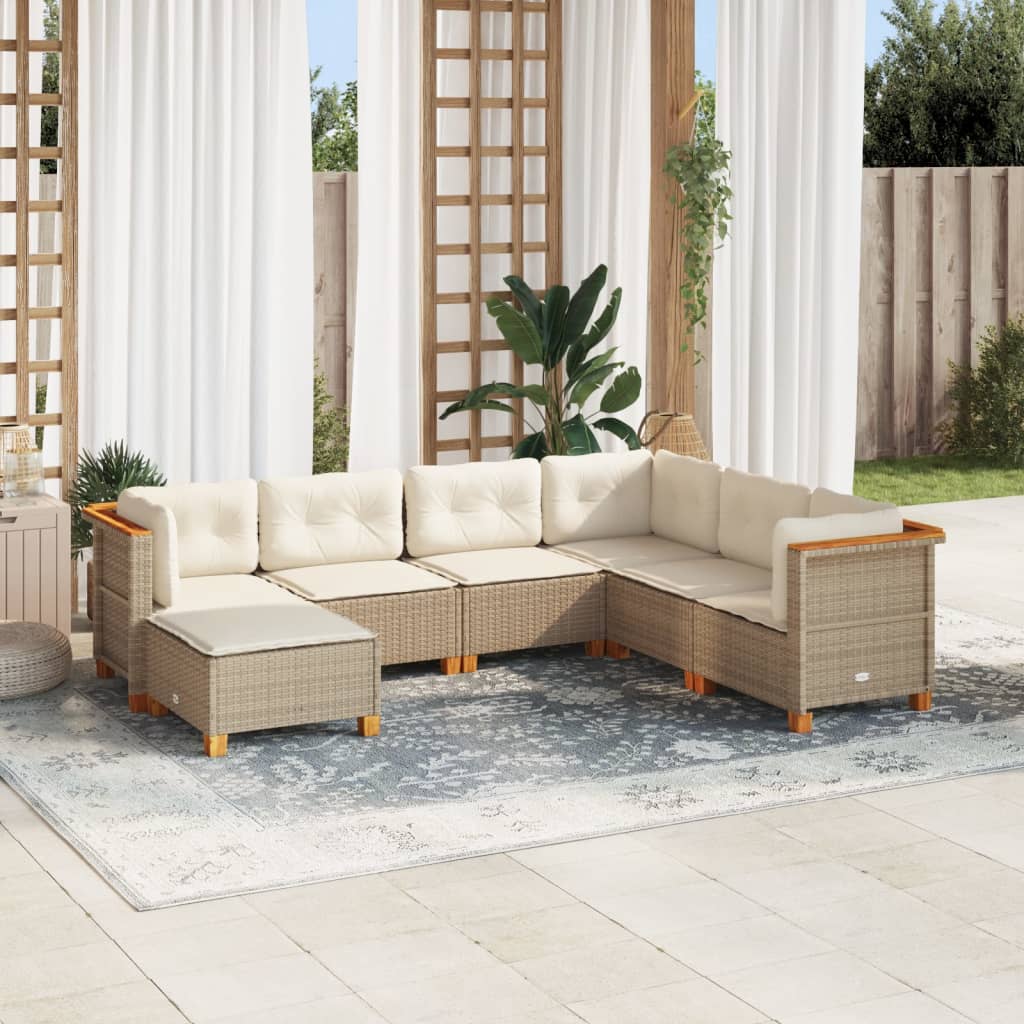 7-tlg. Garten-Sofagarnitur mit Kissen Beige Poly Rattan 7-tlg. Garten-Sofagarnitur mit Kissen Beige Poly Rattan