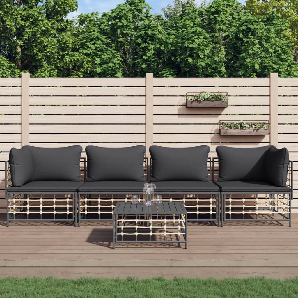 5-tlg. Garten-Lounge-Set mit Kissen Anthrazit Poly Rattan 5-tlg. Garten-Lounge-Set mit Kissen Anthrazit Poly Rattan