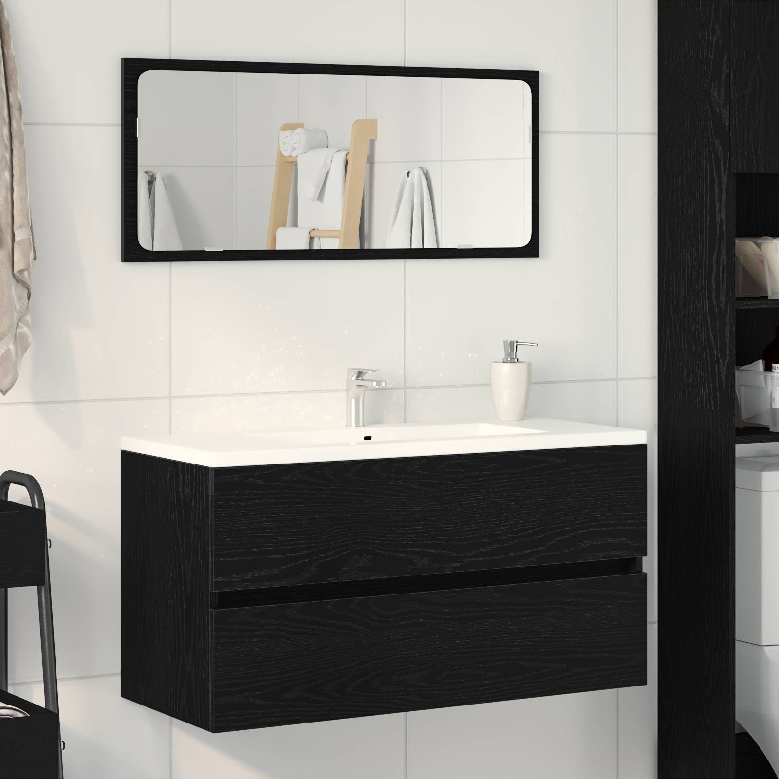 Waschbecken Schrank Schwarze Eiche 90x38,5x45 cm Holzwerkstoff