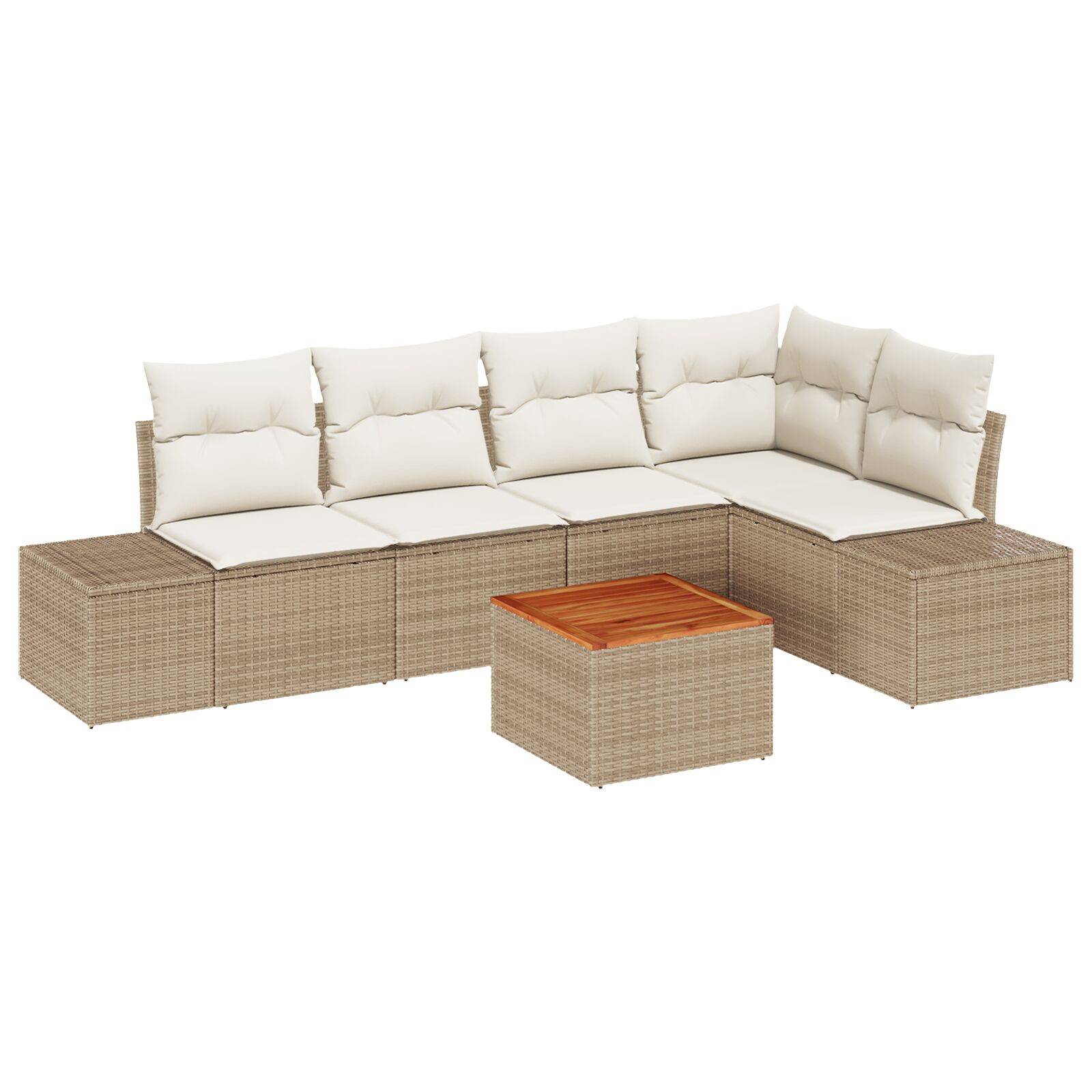 6-teiliges Garten-Sofa-Set mit Kissen Beige Poly Rattan Akazie