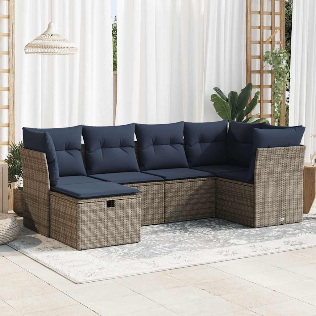 6-tlg. Garten-Sofagarnitur mit Kissen Grau Poly Rattan 6-tlg. Garten-Sofagarnitur mit Kissen Grau Poly Rattan