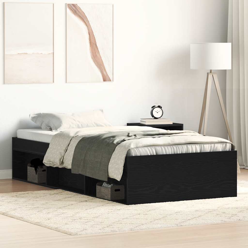 Bettgestell ohne Matratze Schwarz Eichen-Optik 75x190 cm