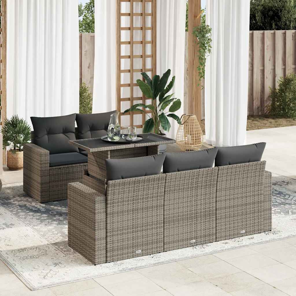 6-tlg. Garten-Sofagarnitur mit Kissen Grau Poly Rattan 6-tlg. Garten-Sofagarnitur mit Kissen Grau Poly Rattan