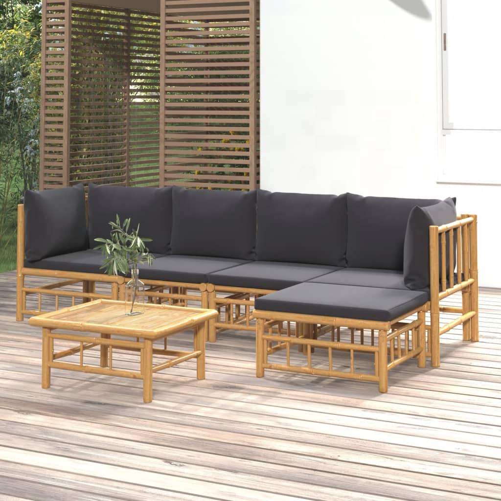 6-tlg. Garten-Lounge-Set mit Dunkelgrauen Kissen Bambus 6-tlg. Garten-Lounge-Set mit Dunkelgrauen Kissen Bambus