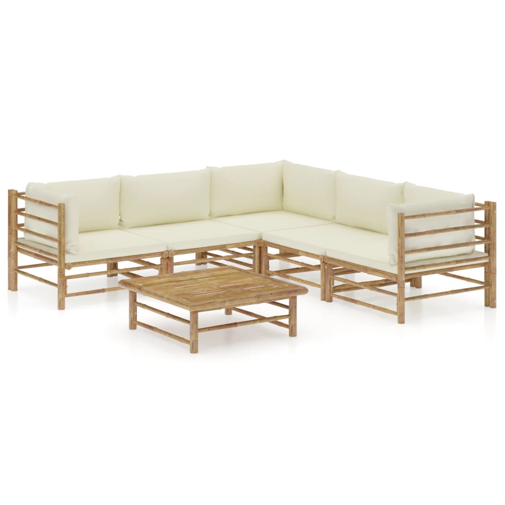 6-tlg. Garten-Lounge-Set mit Cremeweißen Kissen Bambus 6-tlg. Garten-Lounge-Set mit Cremeweißen Kissen Bambus