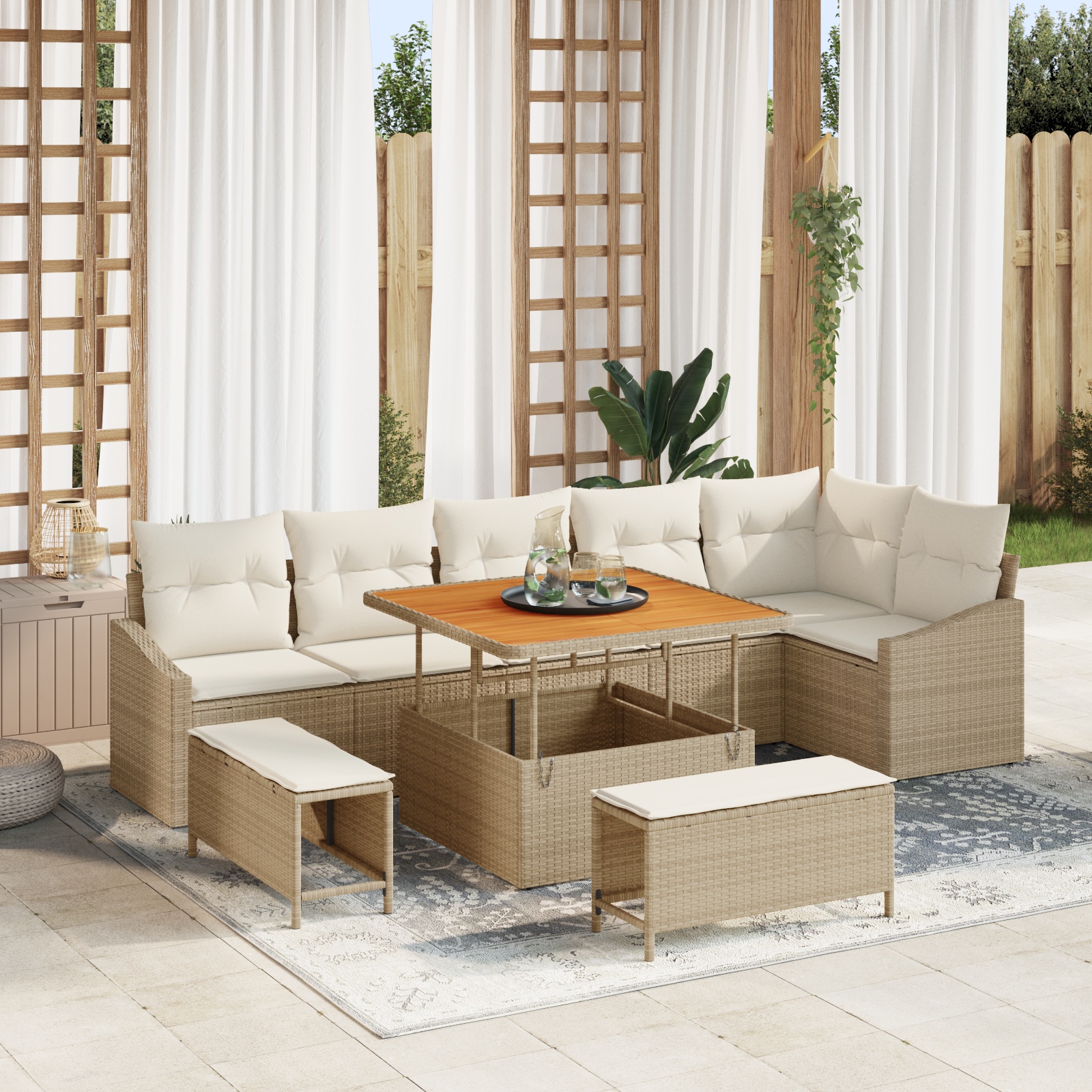 9-teiliges Garten-Sofa-Set mit Kissen in Beige 9-teiliges Garten-Sofa-Set mit Kissen in Beige