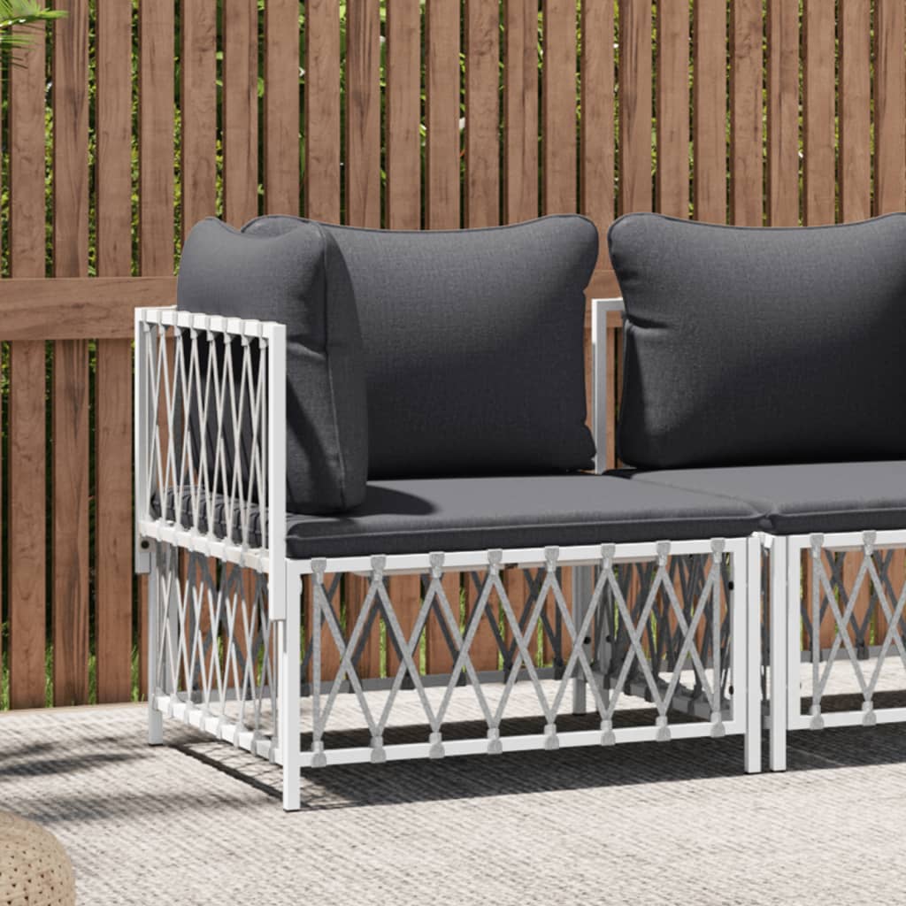 Garten-Ecksofa mit Kissen Weiß Gewebe Garten-Ecksofa mit Kissen Weiß Gewebe