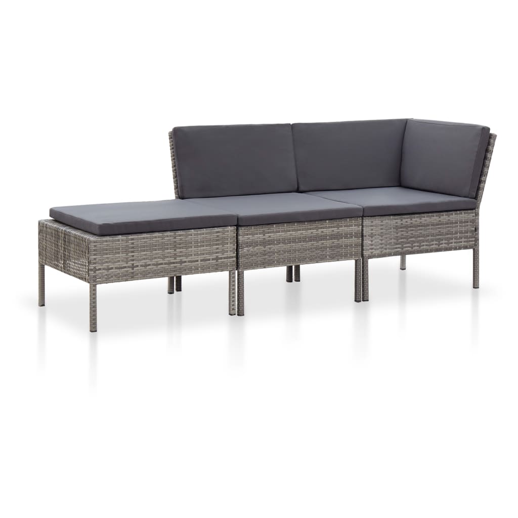 3-tlg. Garten-Lounge-Set mit Auflagen Poly Rattan Grau 3-tlg. Garten-Lounge-Set mit Auflagen Poly Rattan Grau