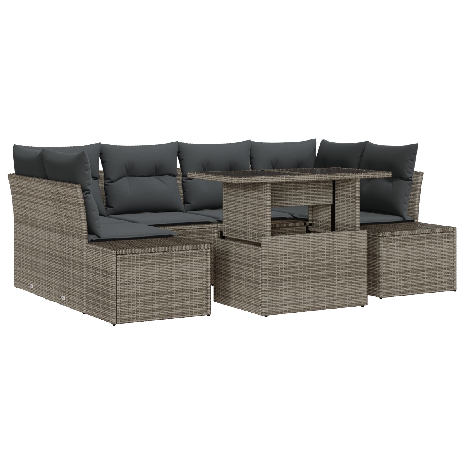 7-teiliges Garten Sofa Set mit Kissen Grau Poly Rattan 7-teiliges Garten Sofa Set mit Kissen Grau Poly Rattan