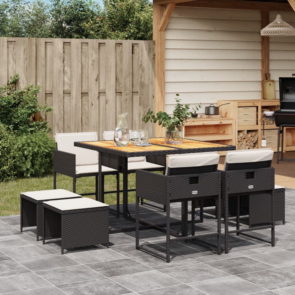 9-tlg. Garten-Essgruppe mit Kissen Schwarz Poly Rattan 9-tlg. Garten-Essgruppe mit Kissen Schwarz Poly Rattan