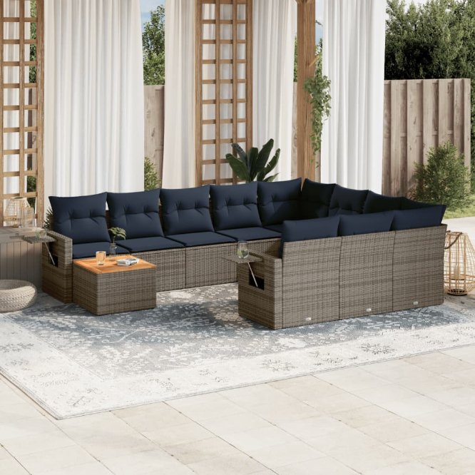 11-teiliges Gartensofa-Set mit Kissen, grau, Polyrattan 11-teiliges Gartensofa-Set mit Kissen, grau, Polyrattan