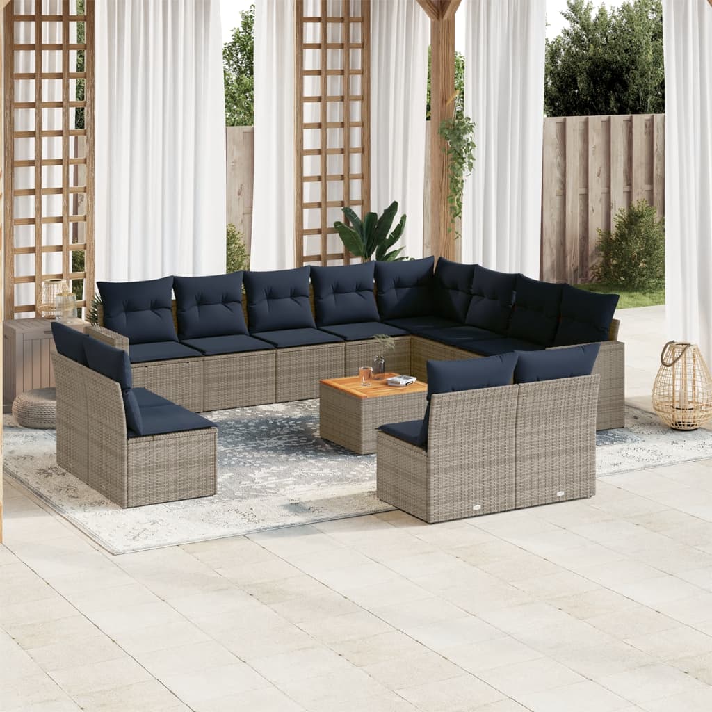 13-tlg. Garten-Sofagarnitur mit Kissen Grau Poly Rattan 13-tlg. Garten-Sofagarnitur mit Kissen Grau Poly Rattan
