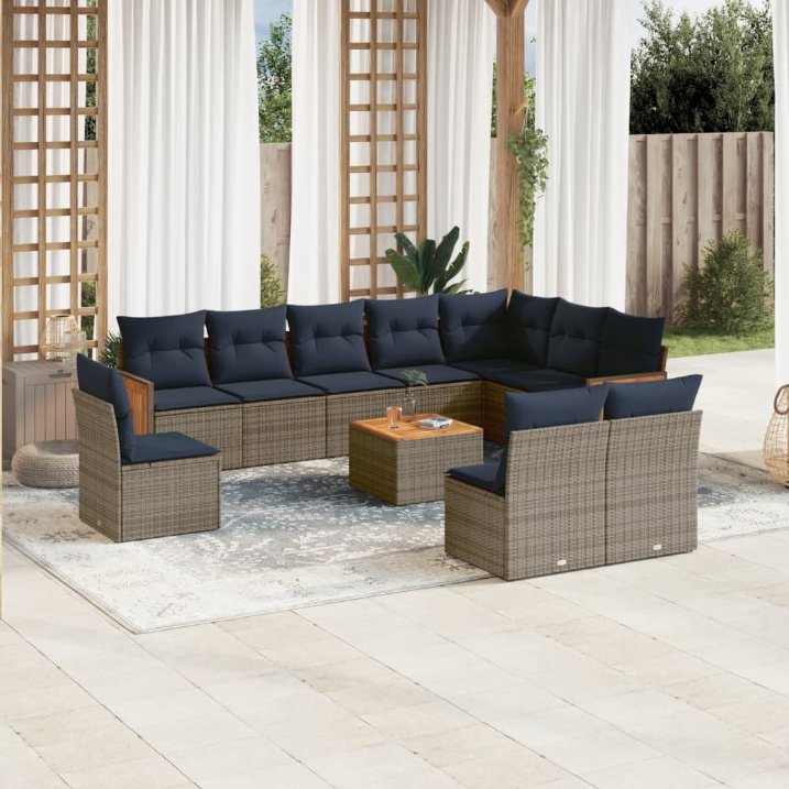 11-teiliges Gartensofa-Set mit Kissen, grau, Polyrattan 11-teiliges Gartensofa-Set mit Kissen, grau, Polyrattan