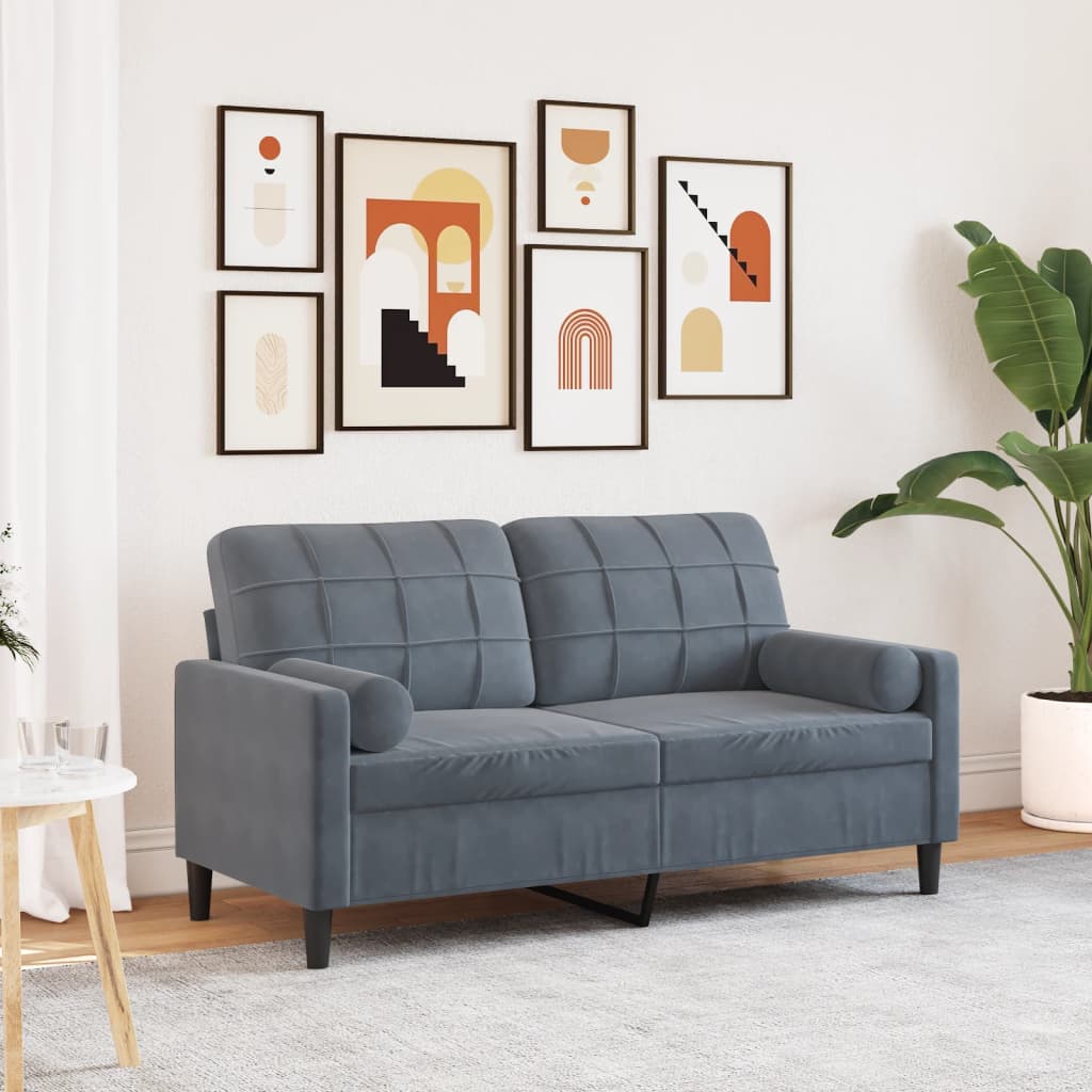2-Sitzer-Sofa mit Zierkissen Dunkelgrau 140 cm Samt 2-Sitzer-Sofa mit Zierkissen Dunkelgrau 140 cm Samt