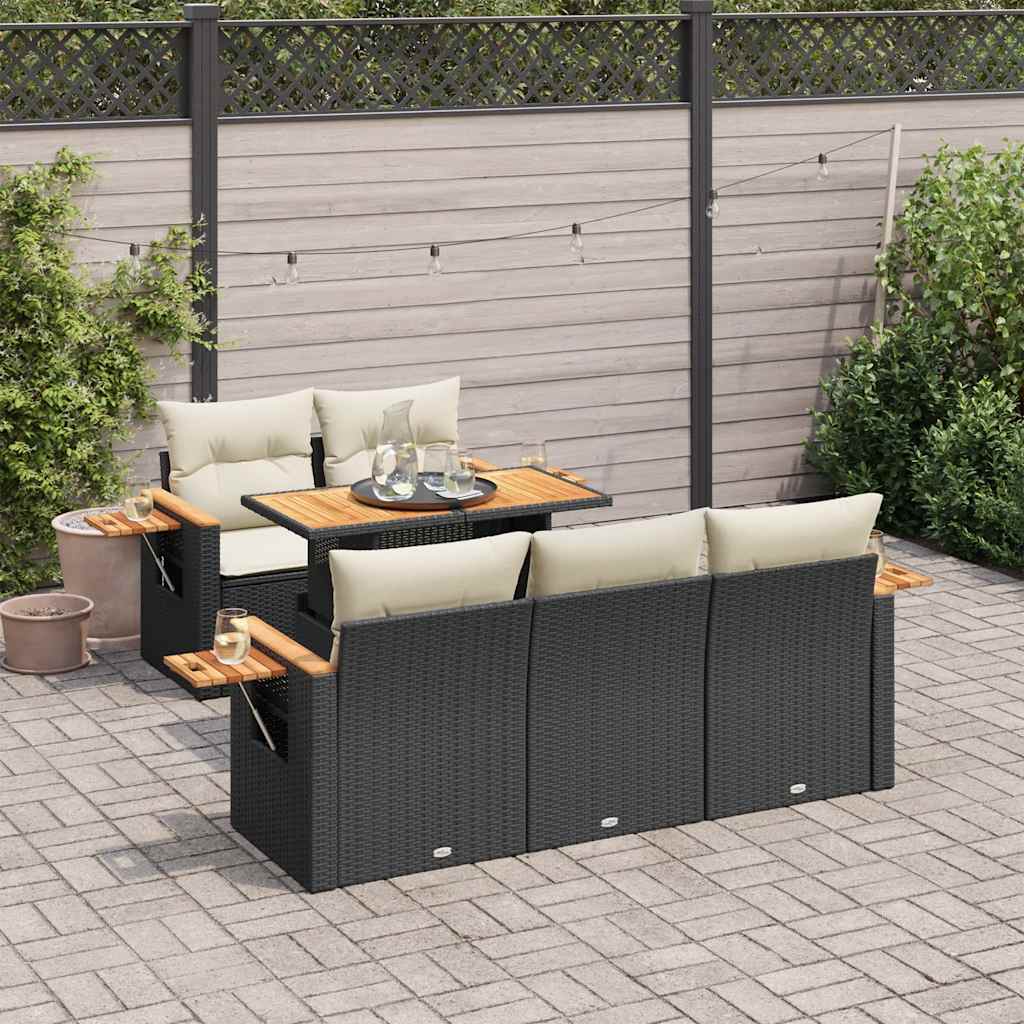 6-tlg. Garten-Sofagarnitur mit Kissen Schwarz Poly Rattan 6-tlg. Garten-Sofagarnitur mit Kissen Schwarz Poly Rattan