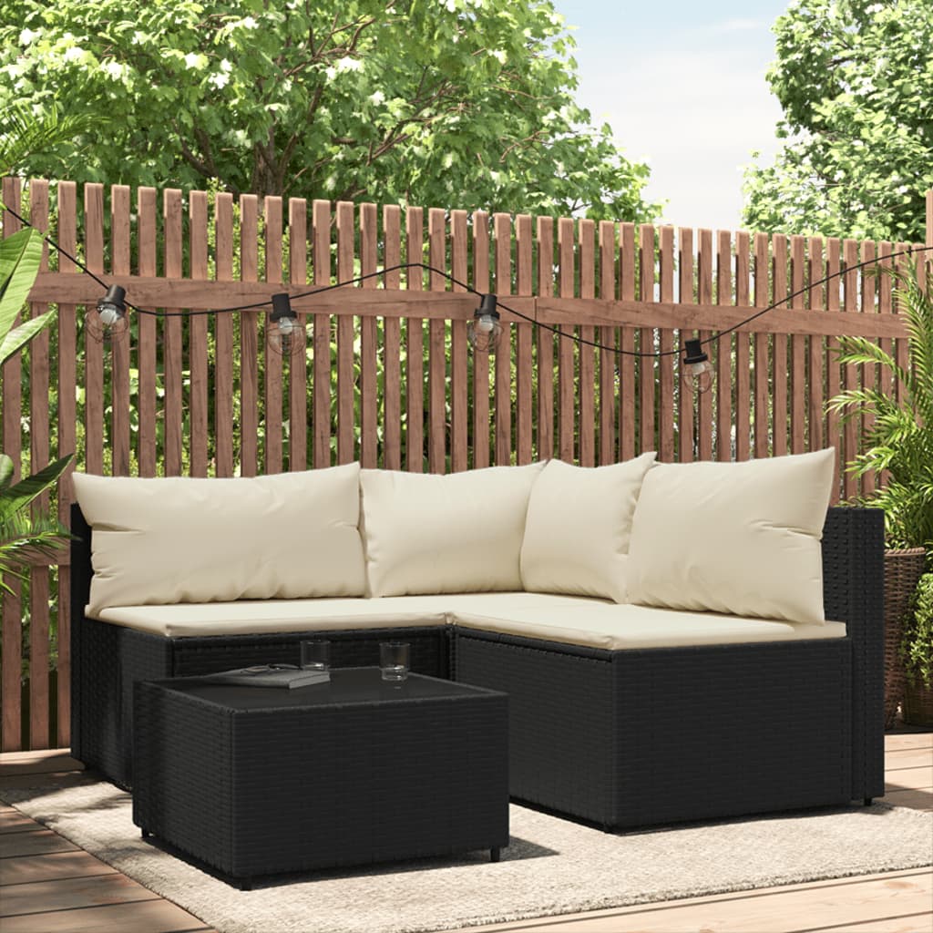 4-tlg. Garten-Lounge-Set mit Kissen Schwarz Poly Rattan 4-tlg. Garten-Lounge-Set mit Kissen Schwarz Poly Rattan