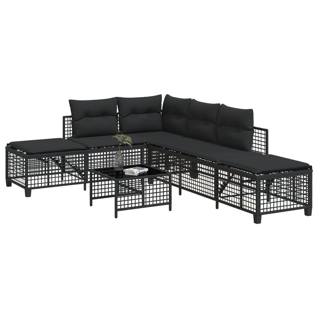 3-tlg. Garten-Ecksofa-Set mit Kissen Schwarz Poly Rattan 3-tlg. Garten-Ecksofa-Set mit Kissen Schwarz Poly Rattan