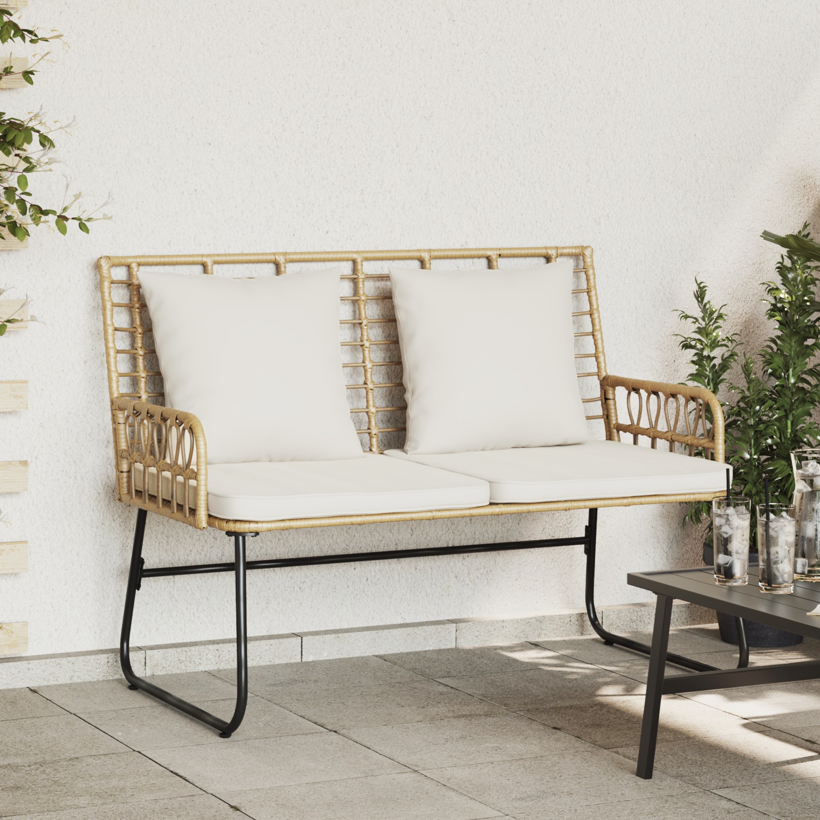 Gartenbank mit Kissen Schwarz, Anthrazit 113 x 69 x 83 cm Gartenbank mit Kissen Schwarz, Anthrazit 113 x 69 x 83 cm