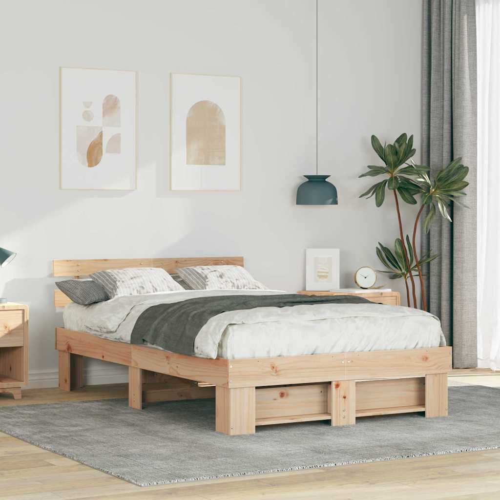 Bettgestell mit Kopfteil Braun 140 x 190 cm Massivkiefer