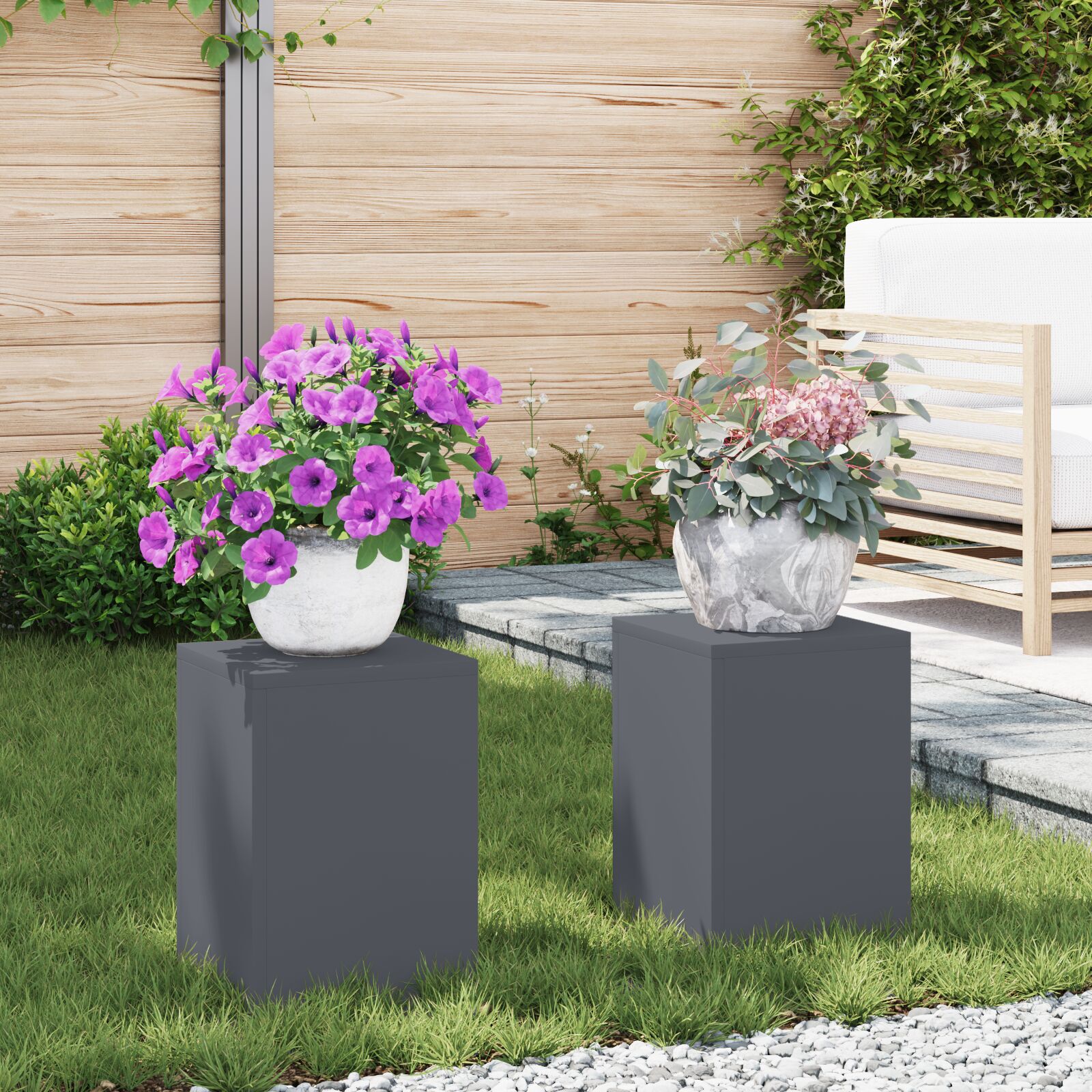 vidaXL Garten Pflanzenständer Säule 2 Stück Anthrazit 24x24x35 cm Stahl
