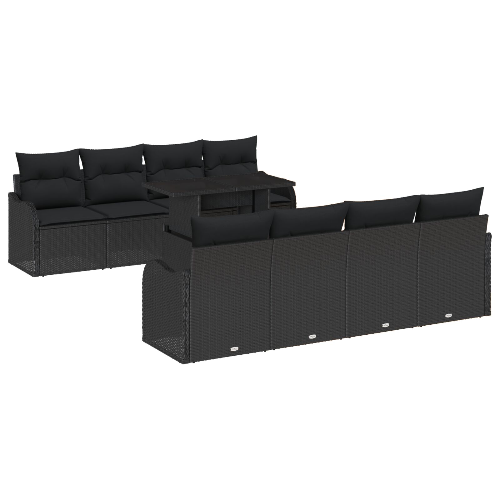 9-teiliges Garten Sofa Set mit Kissen Schwarz Poly Rattan, 2-Sitzer Garten Sofa mit Kissen Schwarz Poly Rattan 9-teiliges Garten Sofa Set mit Kissen Schwarz Poly Rattan, 2-Sitzer Garten Sofa mit Kissen Schwarz Poly Rattan