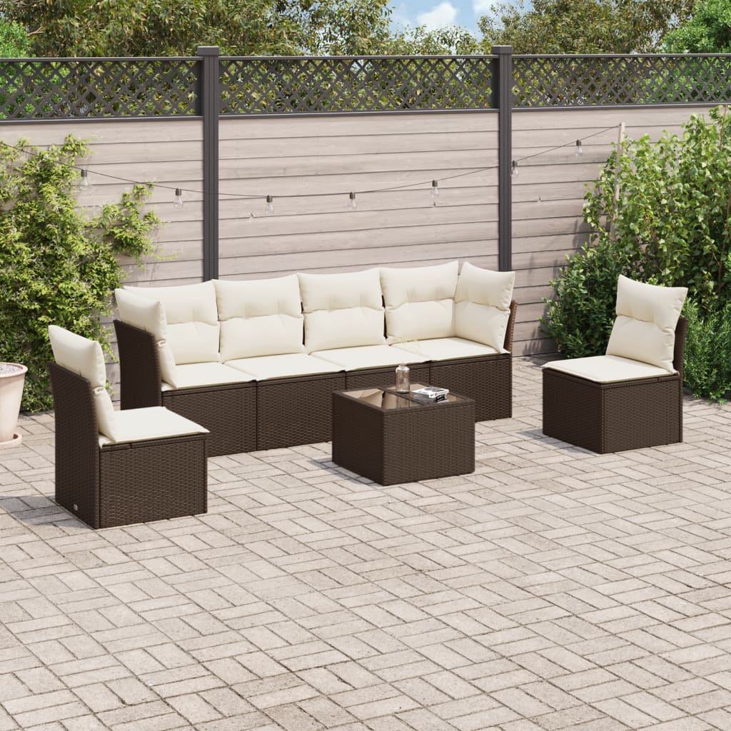 7-tlg. Garten-Sofagarnitur mit Kissen Braun Poly Rattan 7-tlg. Garten-Sofagarnitur mit Kissen Braun Poly Rattan