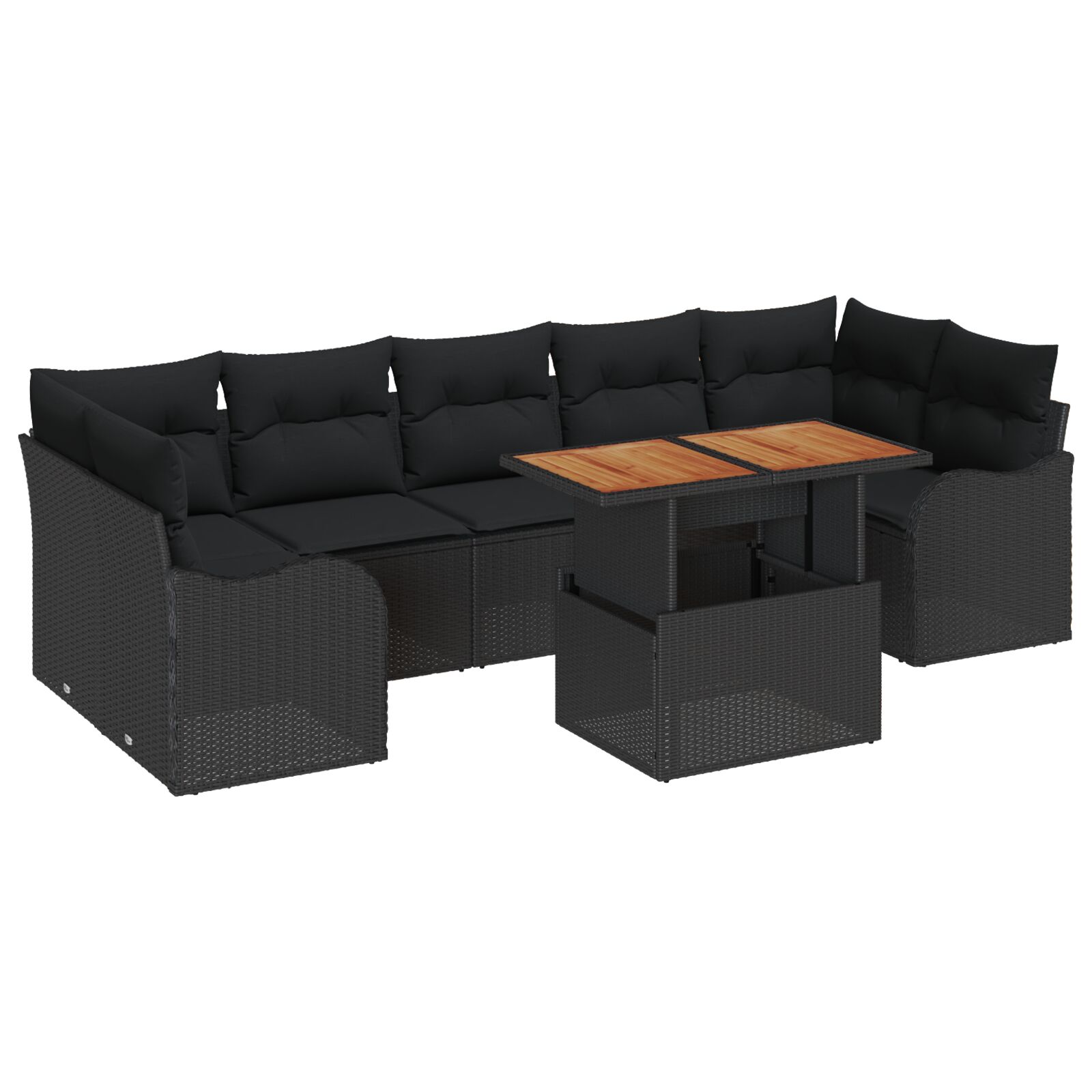 8-teiliges Garten Sofa Set mit Kissen aus schwarzem Poly-Rattan Akazie, 2-Sitzer Garten Sofa mit Kissen aus schwarzem Poly-Rattan 8-teiliges Garten Sofa Set mit Kissen aus schwarzem Poly-Rattan Akazie, 2-Sitzer Garten Sofa mit Kissen aus schwarzem Poly-Rattan