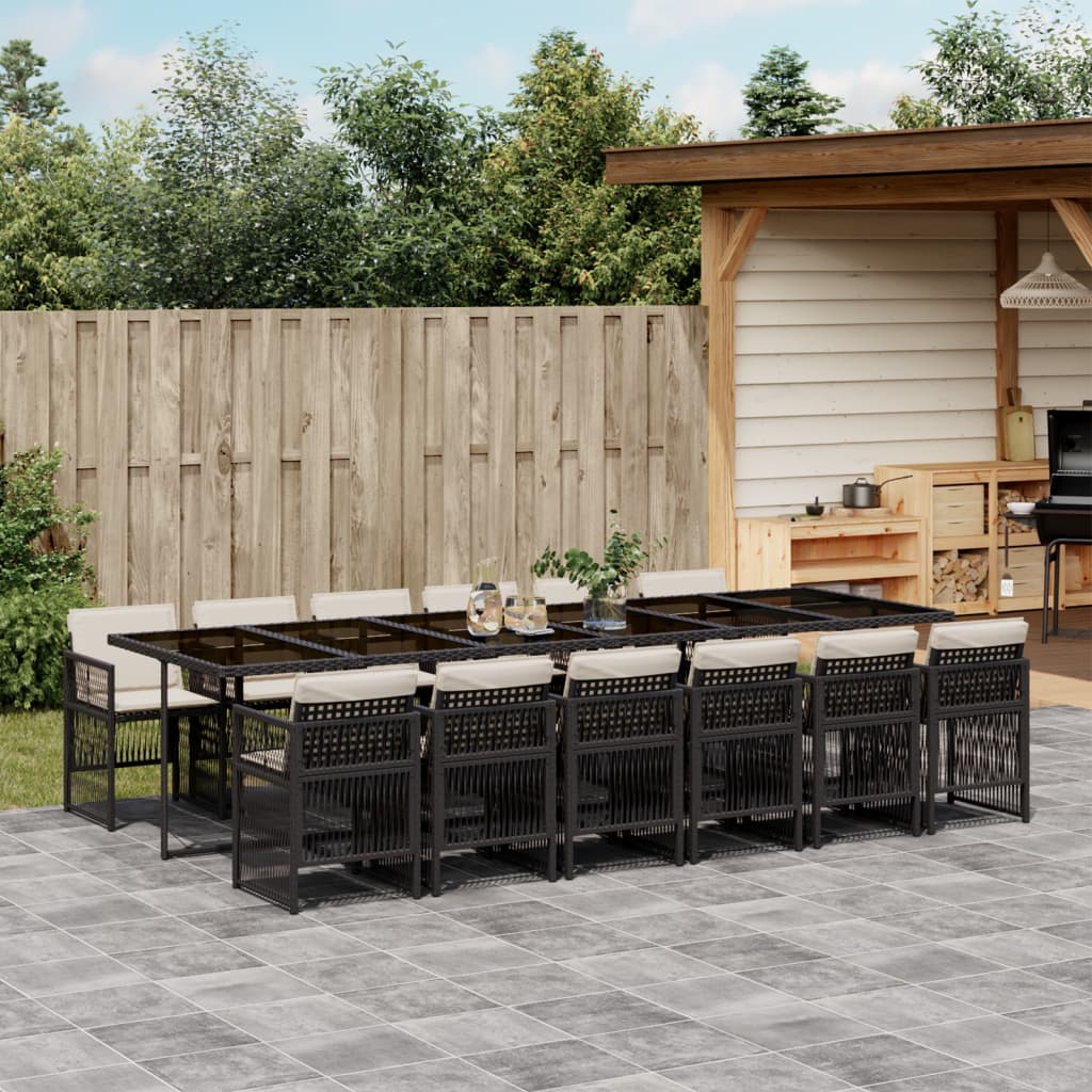 13-tlg. Garten-Essgruppe mit Kissen Schwarz Poly Rattan 13-tlg. Garten-Essgruppe mit Kissen Schwarz Poly Rattan