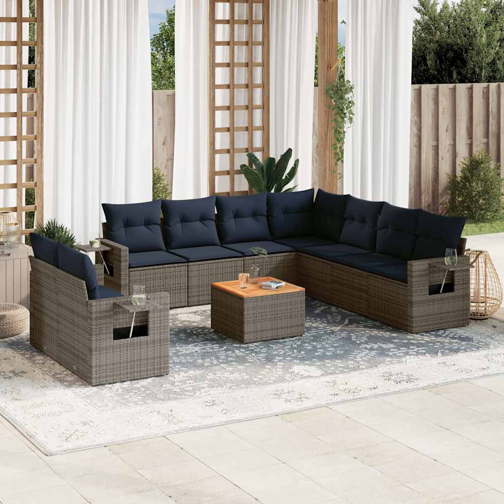 10-teiliges Gartensofa-Set mit Kissen, grau, Polyrattan 10-teiliges Gartensofa-Set mit Kissen, grau, Polyrattan