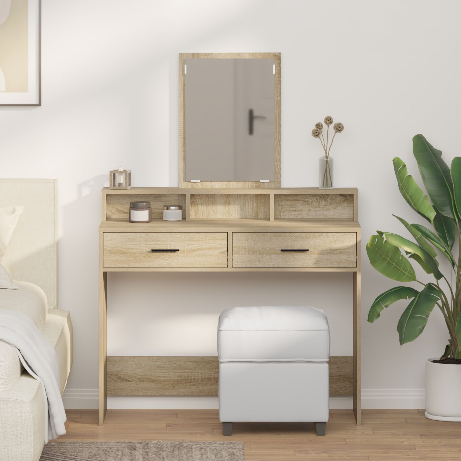 vidaXL Schminktisch mit Schubladen Sonoma Eiche 100x41x140 cm