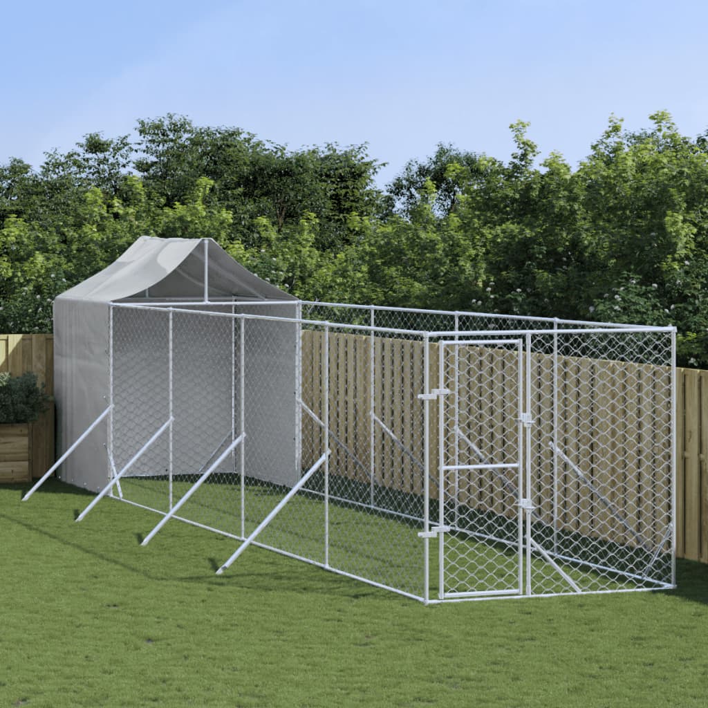 Outdoor-Hundezwinger mit Dach Silbern 2x10x2,5 m Stahl Verzinkt