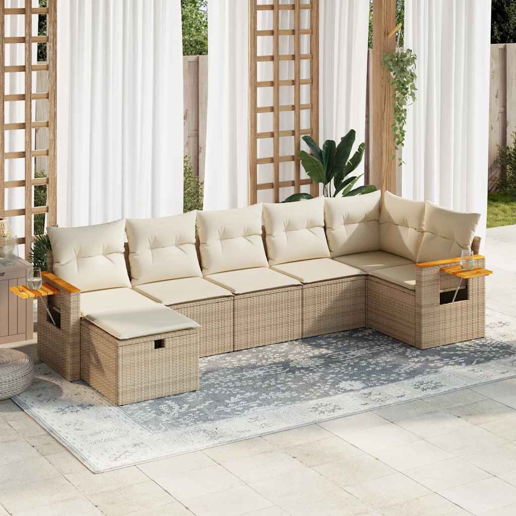 7-tlg. Garten-Sofagarnitur mit Kissen Beige Poly Rattan 7-tlg. Garten-Sofagarnitur mit Kissen Beige Poly Rattan