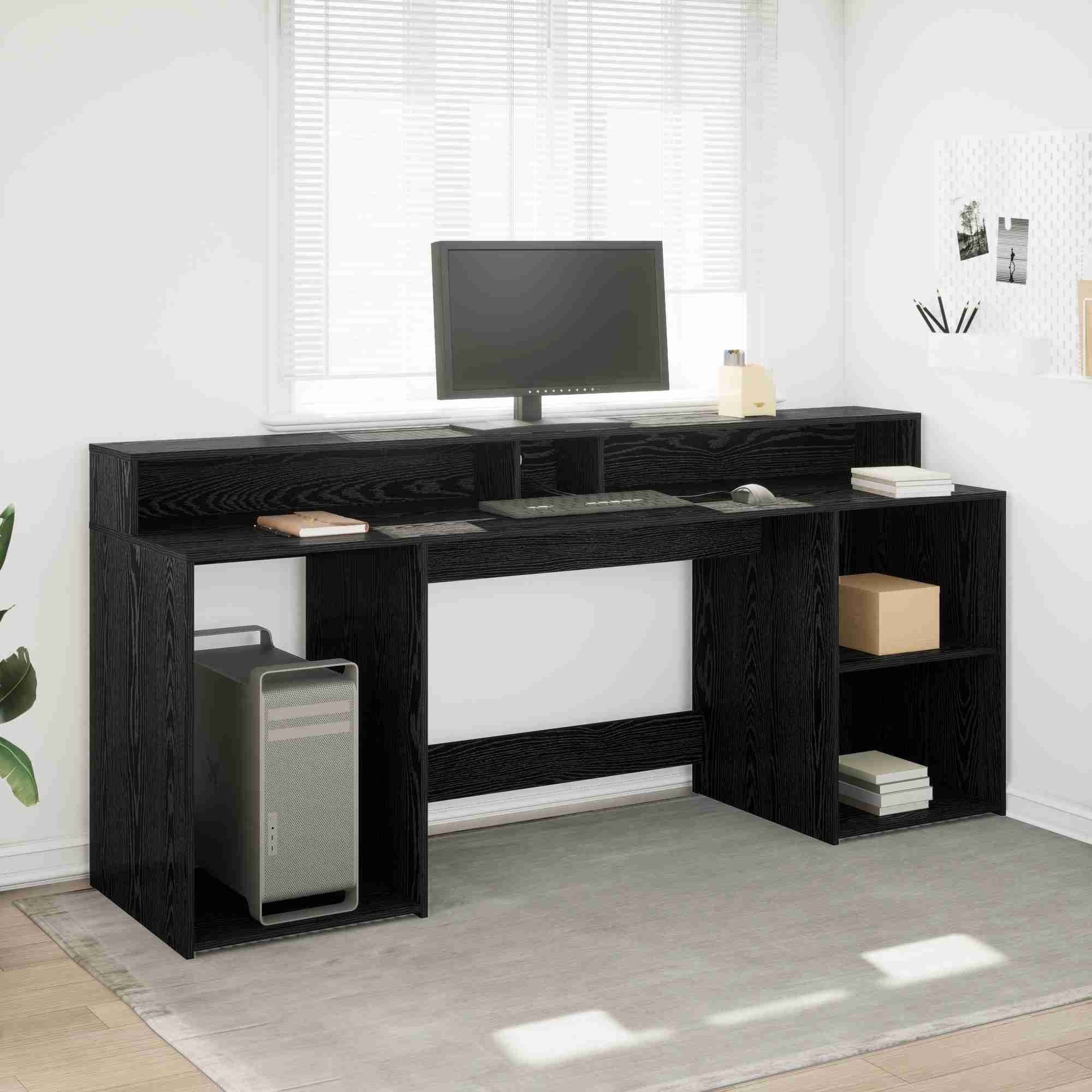 Schreibtisch Schwarz Eiche 200x55x91 cm Holzwerkstoff
