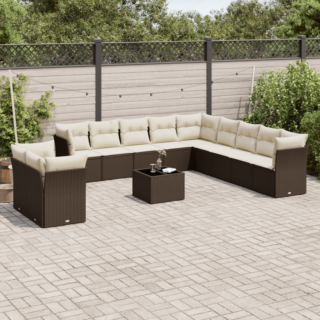 12-tlg. Garten-Sofagarnitur mit Kissen Braun Poly Rattan 12-tlg. Garten-Sofagarnitur mit Kissen Braun Poly Rattan