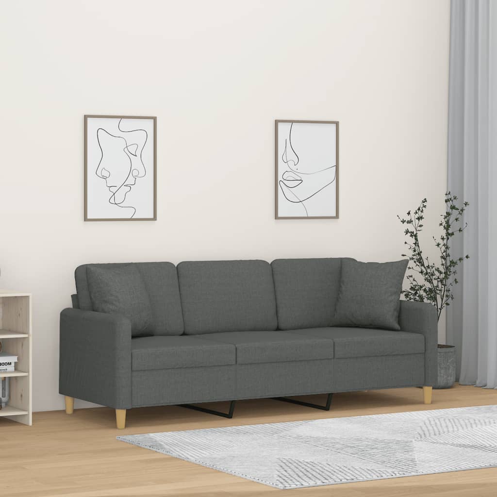 3-Sitzer-Sofa mit Zierkissen Dunkelgrau 180 cm Stoff 3-Sitzer-Sofa mit Zierkissen Dunkelgrau 180 cm Stoff