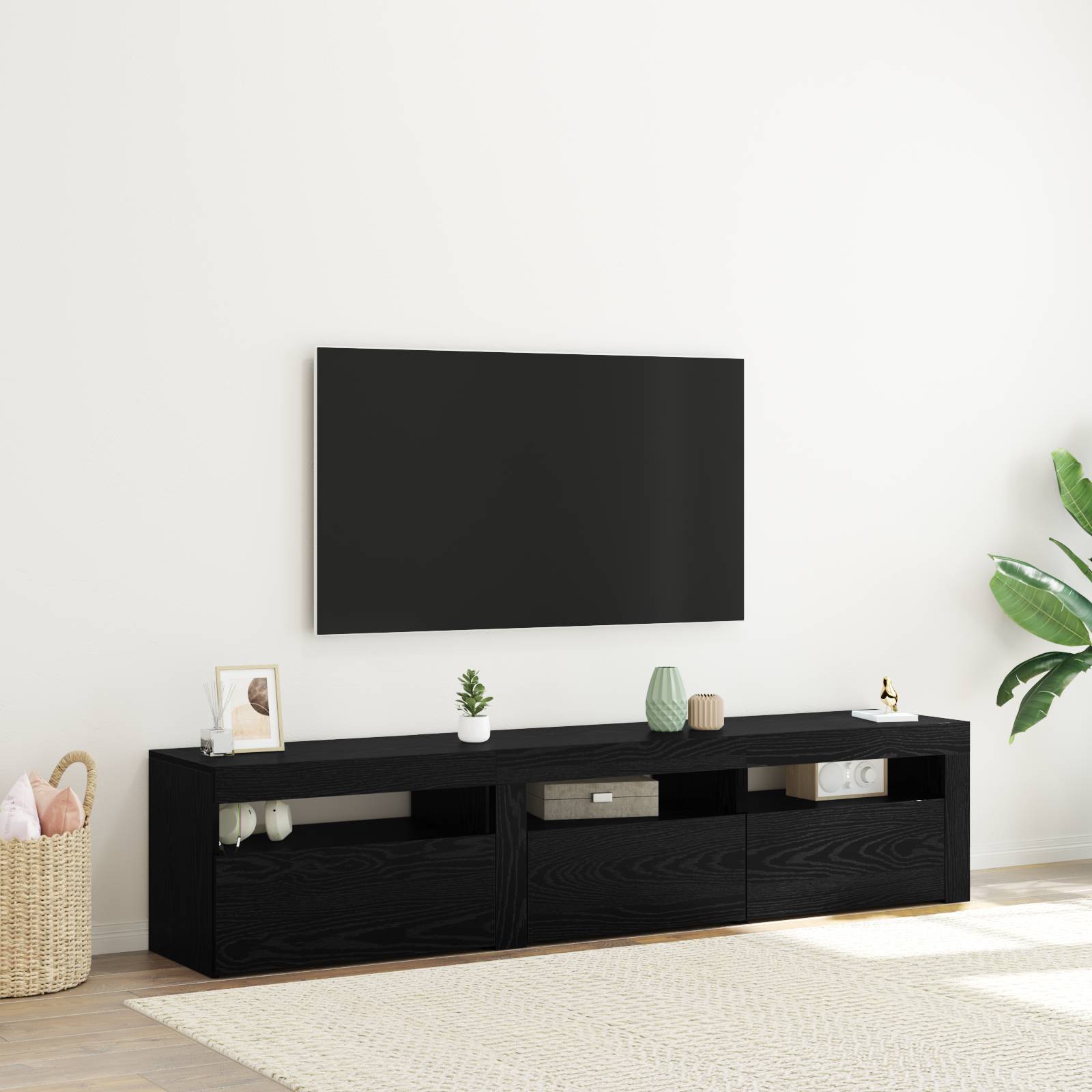TV-Schränke 2 Stück mit LED-Lichtern Schwarz Eiche Holzwerkstoff