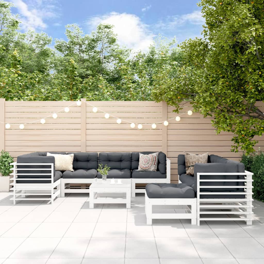 10-tlg. Garten-Lounge-Set mit Kissen Weiß Massivholz 10-tlg. Garten-Lounge-Set mit Kissen Weiß Massivholz