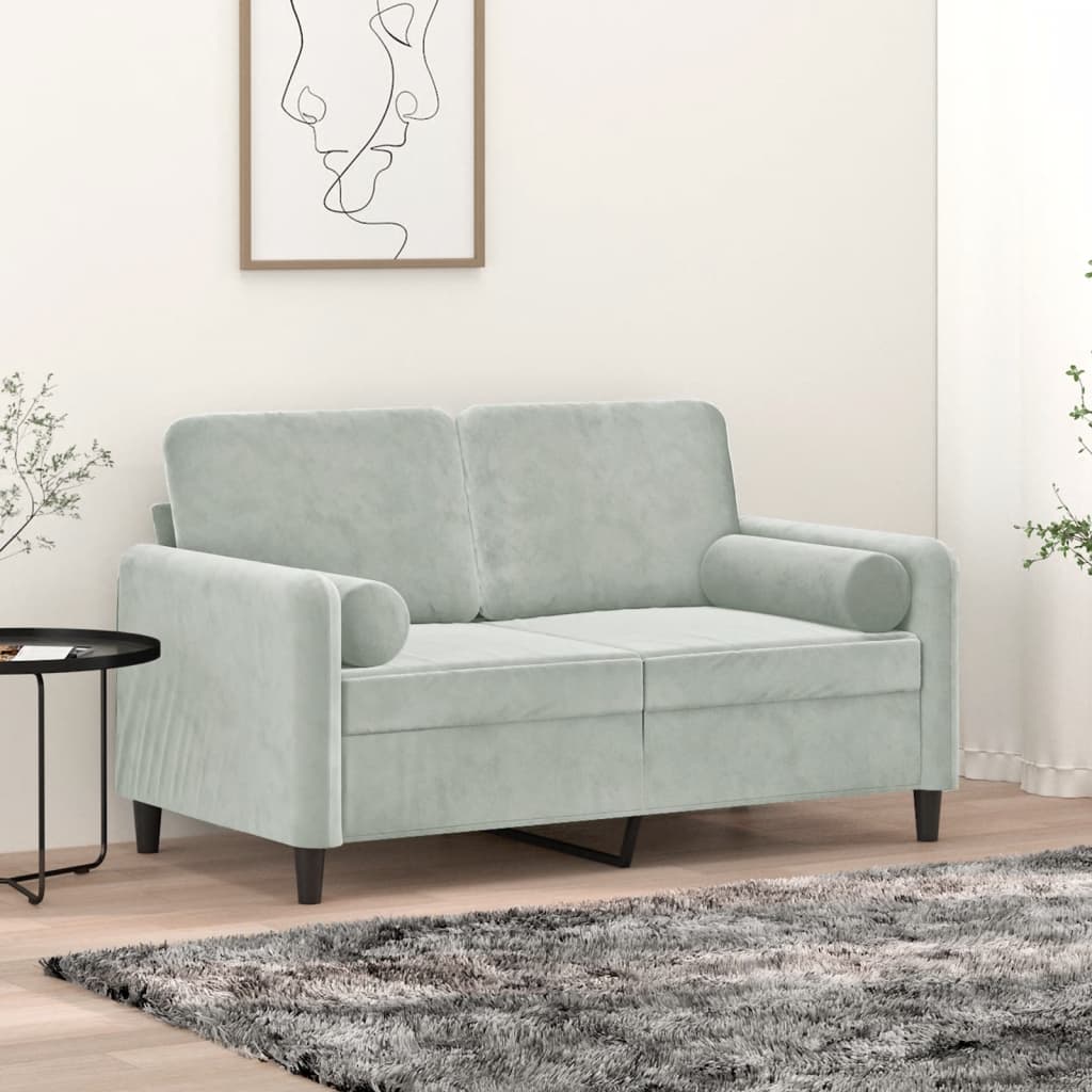 2-Sitzer-Sofa mit Zierkissen Hellgrau 120 cm Samt 2-Sitzer-Sofa mit Zierkissen Hellgrau 120 cm Samt