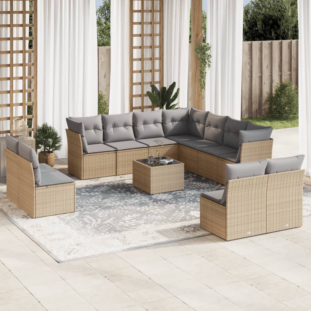 12-tlg. Garten-Sofagarnitur mit Kissen Beige Poly Rattan 12-tlg. Garten-Sofagarnitur mit Kissen Beige Poly Rattan