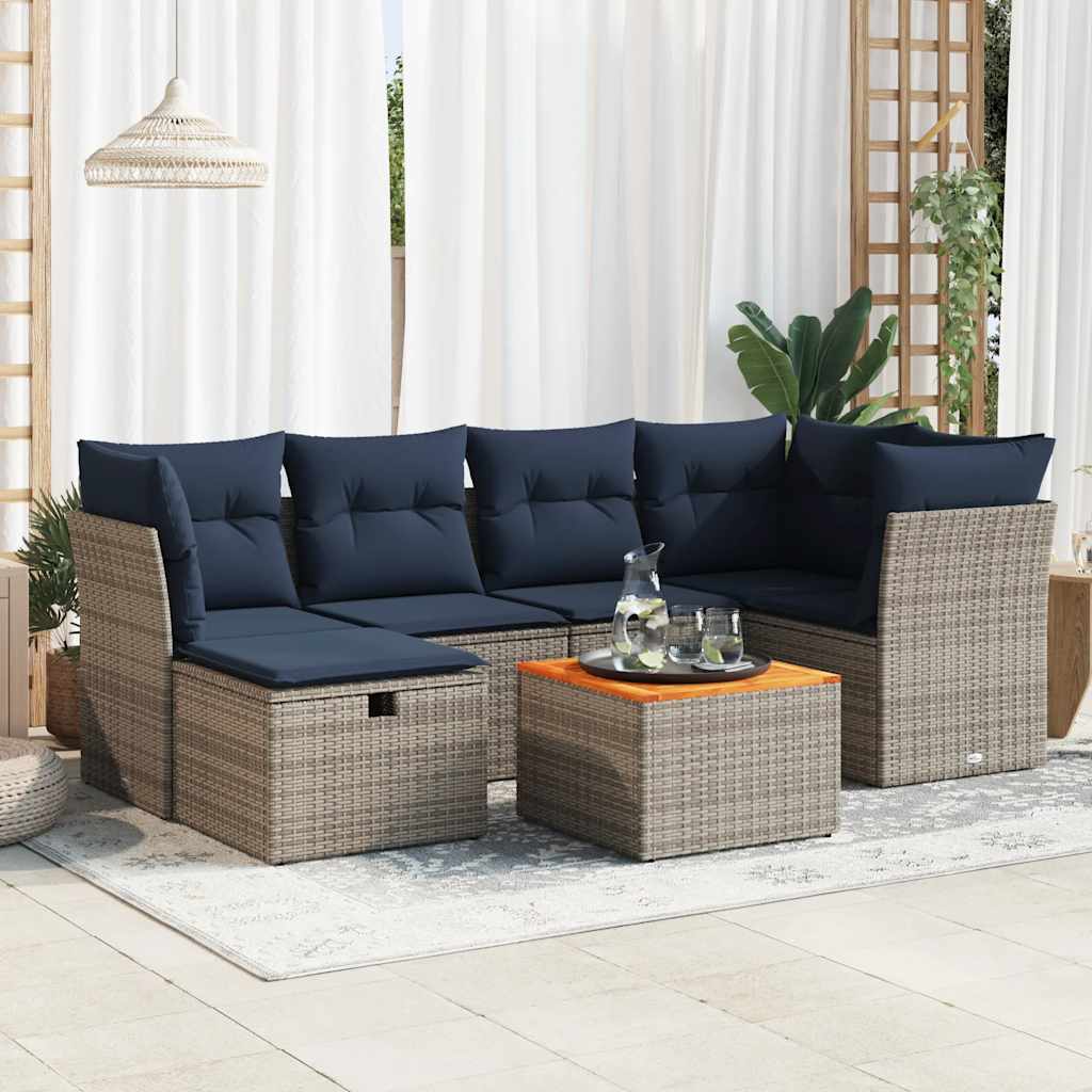 7-tlg. Garten-Sofagarnitur mit Kissen Grau Poly Rattan 7-tlg. Garten-Sofagarnitur mit Kissen Grau Poly Rattan