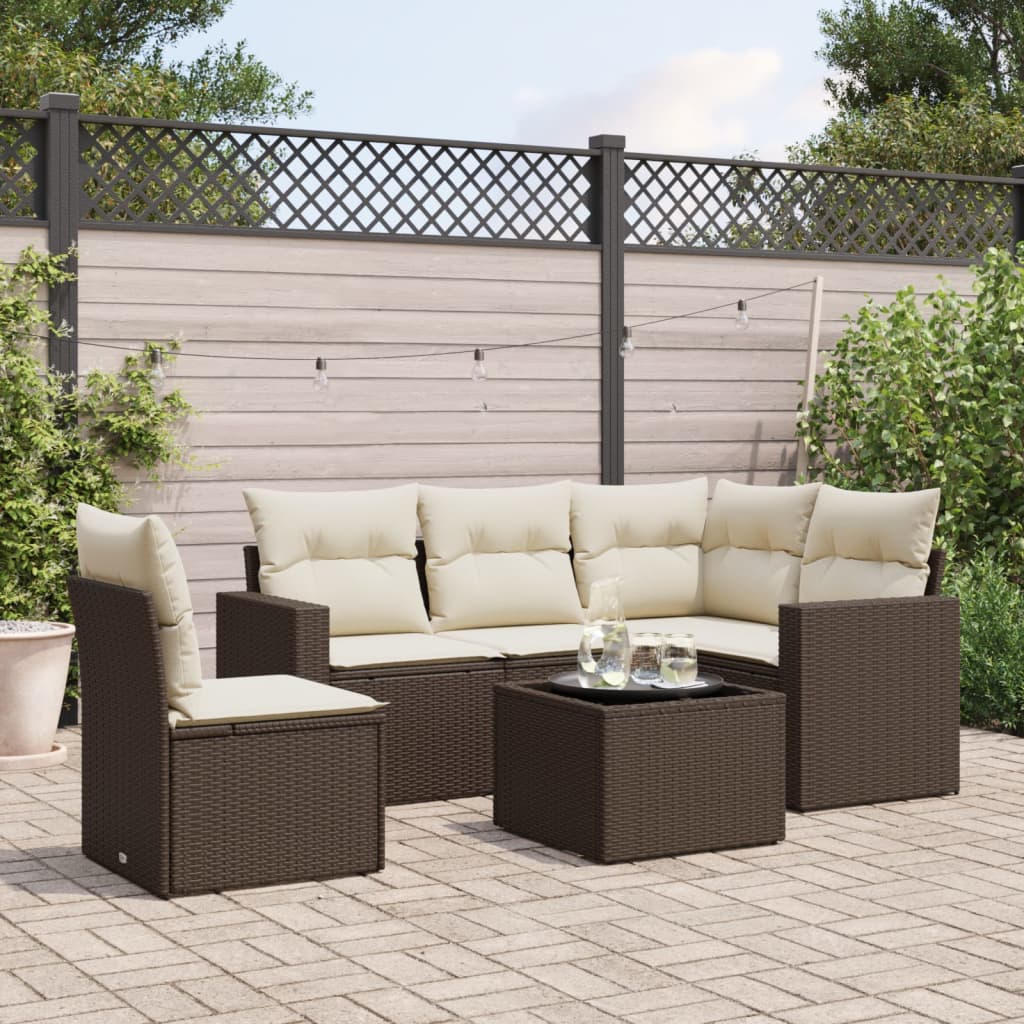 6-tlg. Garten-Sofagarnitur mit Kissen Braun Poly Rattan 6-tlg. Garten-Sofagarnitur mit Kissen Braun Poly Rattan
