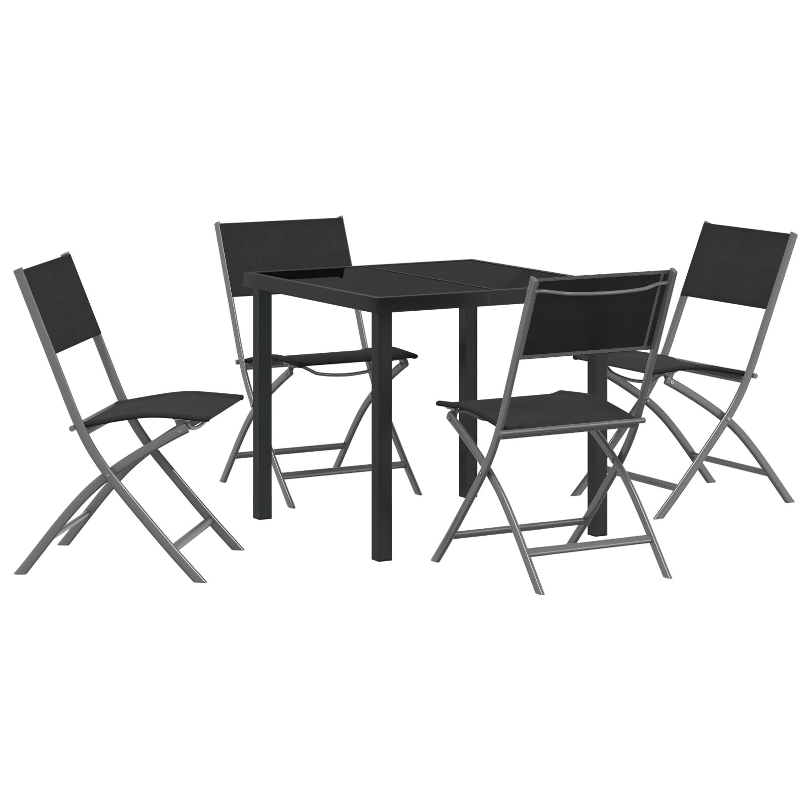 5-teiliges Garten-Ess-Set - Schwarzes Textilene und Stahl 5-teiliges Garten-Ess-Set - Schwarzes Textilene und Stahl