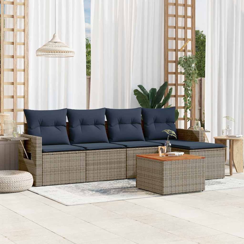 6-teiliges Gartensofa-Set mit Kissen, grau, Polyrattan 6-teiliges Gartensofa-Set mit Kissen, grau, Polyrattan